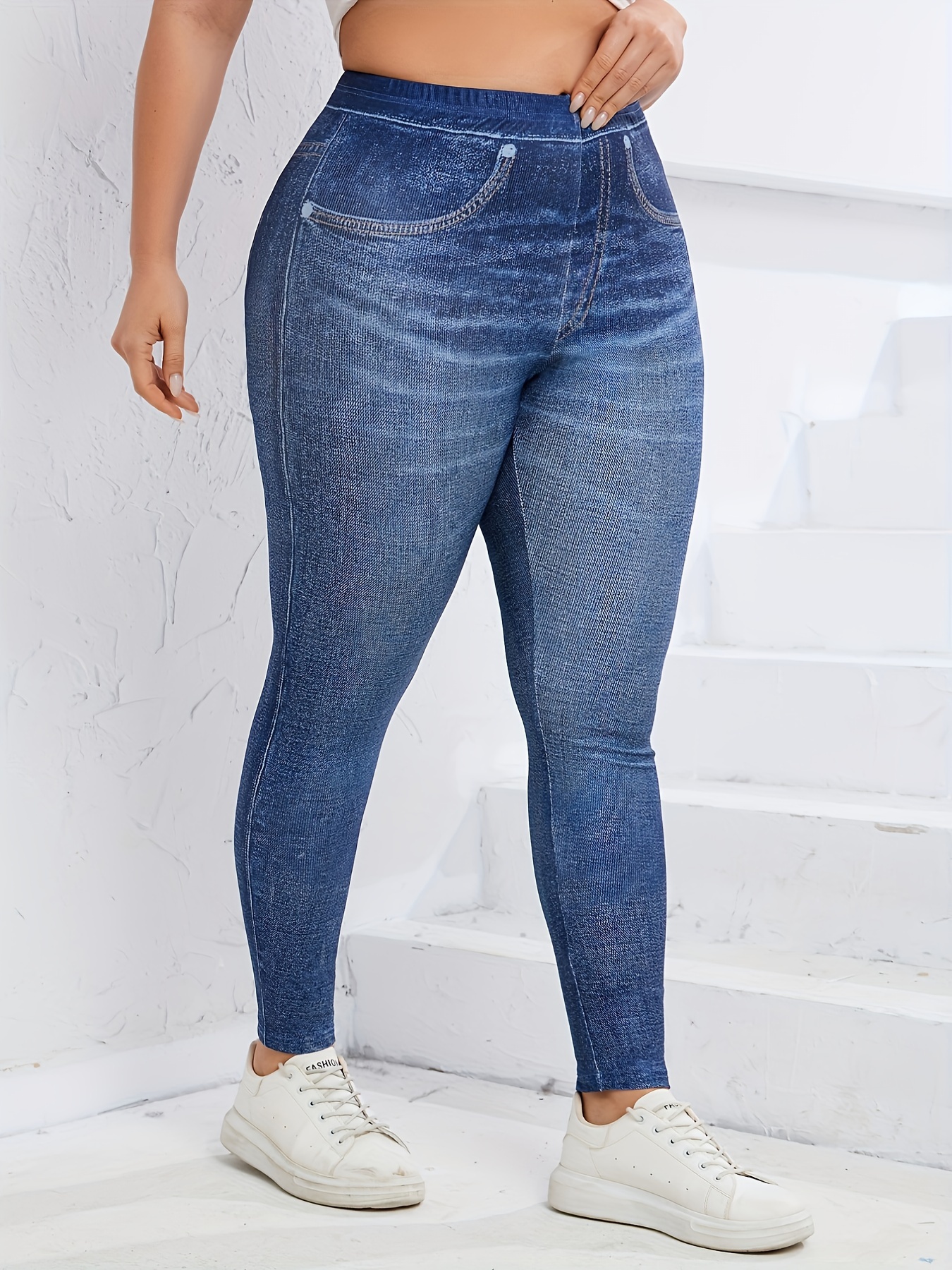  Jean Leggings for Women Plus Size Yoga Pants Fake Jeans Floral  Denim Print Stretch Jean High Waist Tights Jeggings Pants : Clothing, Shoes  & Jewelry