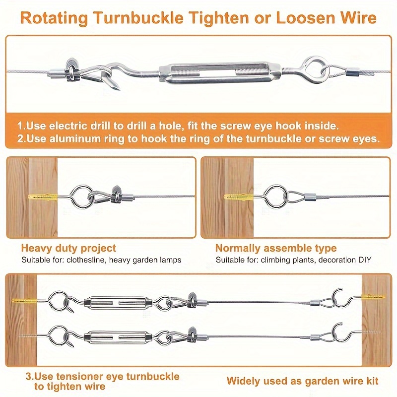 Stainless Steel Rope Suspension Kit Outdoor Hook Tightener - Temu Canada