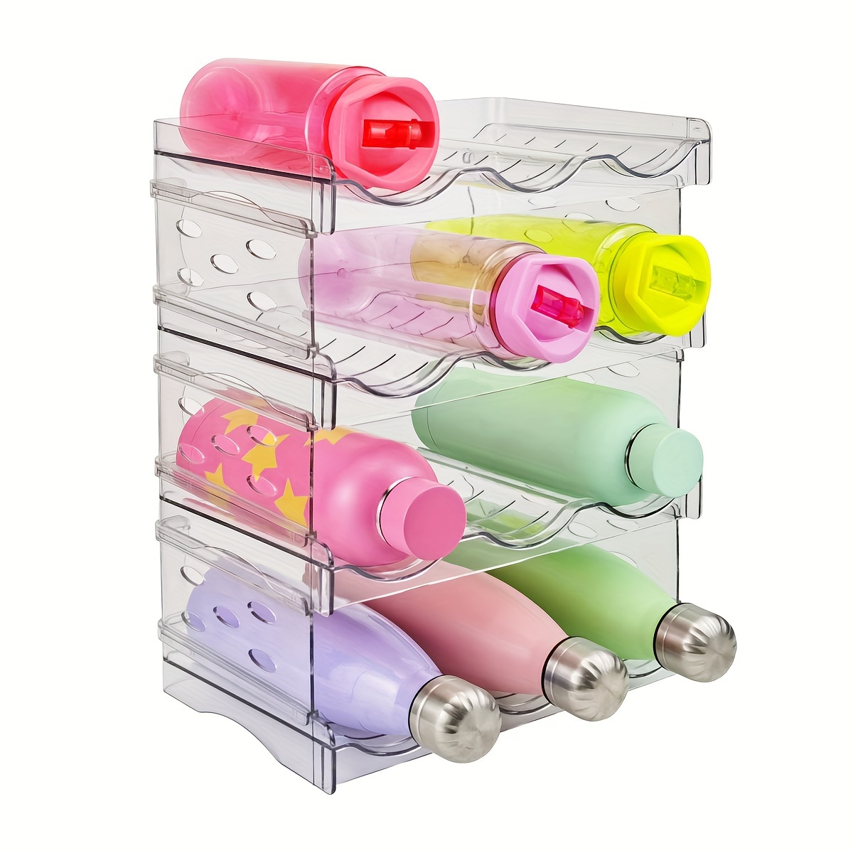 Clear Stackable Water Bottle Organizer, Kitchen Home Pantry Organization  And Storage Shelf, Plastic Water Bottle Holder For Fridge Cabinet Storage,  Tumbler Mug Cup Organizer For Travel, Home Kitchen Supplies - Temu