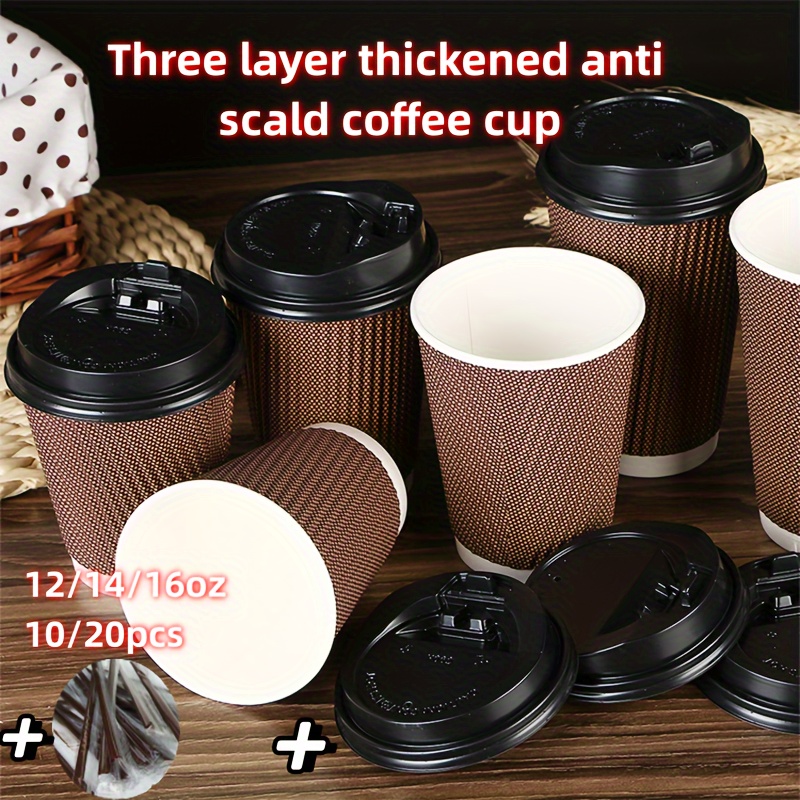 Disposable Coffee Cups w/ Dark Red Double Wall Insulated Ripple Sleeves  [500 Pieces]