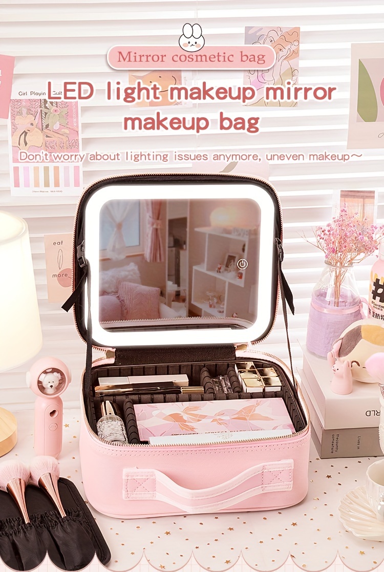 Makeup Bag Mirror Light 3 Colors Travel Makeup Bag Mirror - Temu