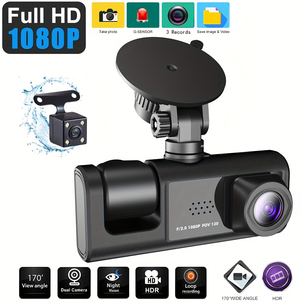 3 Kameraobjektiv Auto DVR, 3-Kanal Dash Cam HD 1080P Dash Kamera Dual Lens  Dashcam Video Recorder Auto Parküberwachung Insede IR Nachtsicht