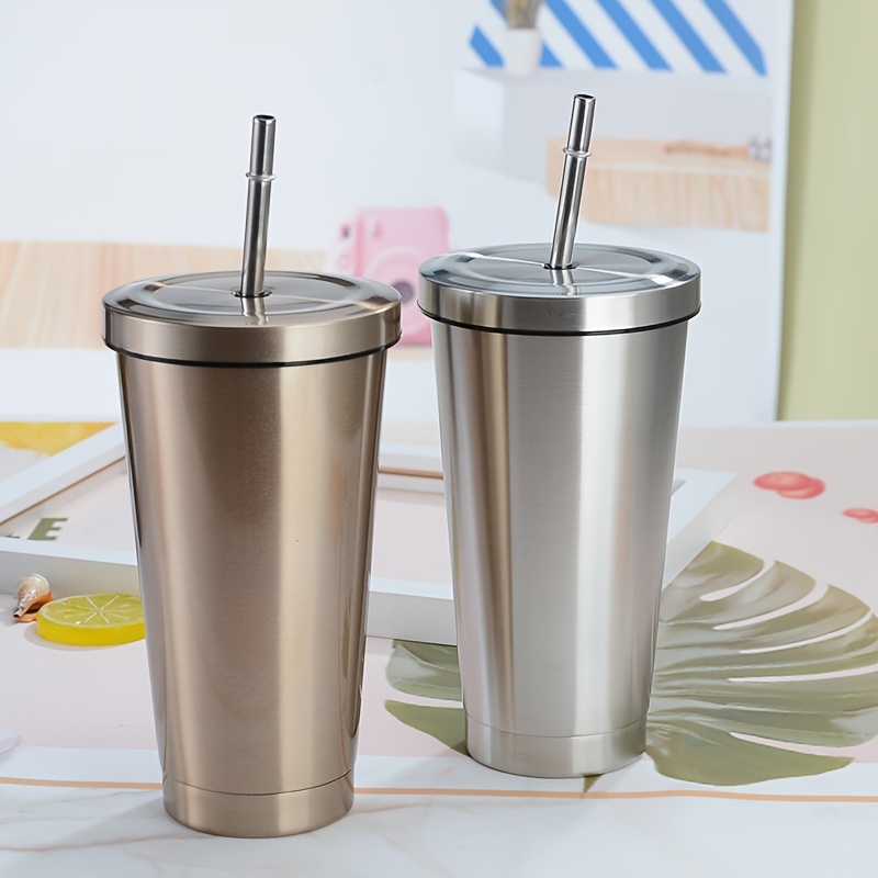 500ml Stainless Steel Tumbler Insulated Coffee Cup Travel Mug With Straw