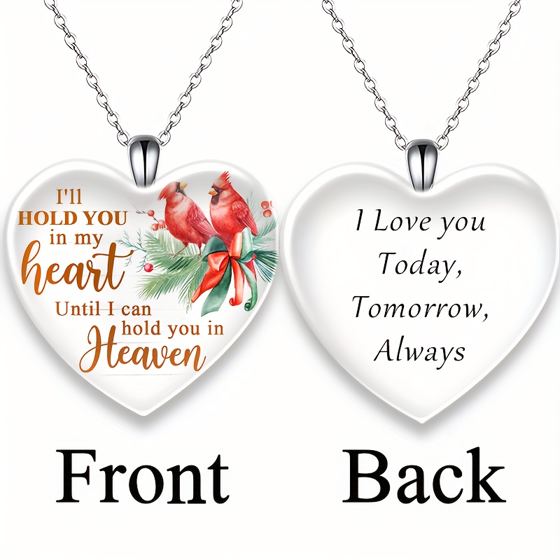Mom I Will Feel You In My Heart Forever Memorial Earrings Red Bird Cardinal  & Letter Pattern Heart-shaped Drop Earrings Peace Theme Jewelry Gift - Temu