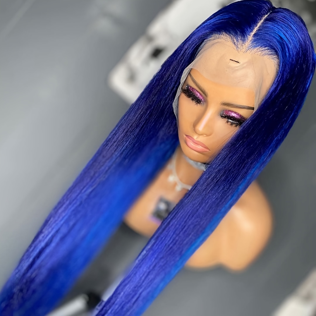 Blue Colored 13x4 Lace Frontal Human Hair Wigs Blue Lace Temu Canada