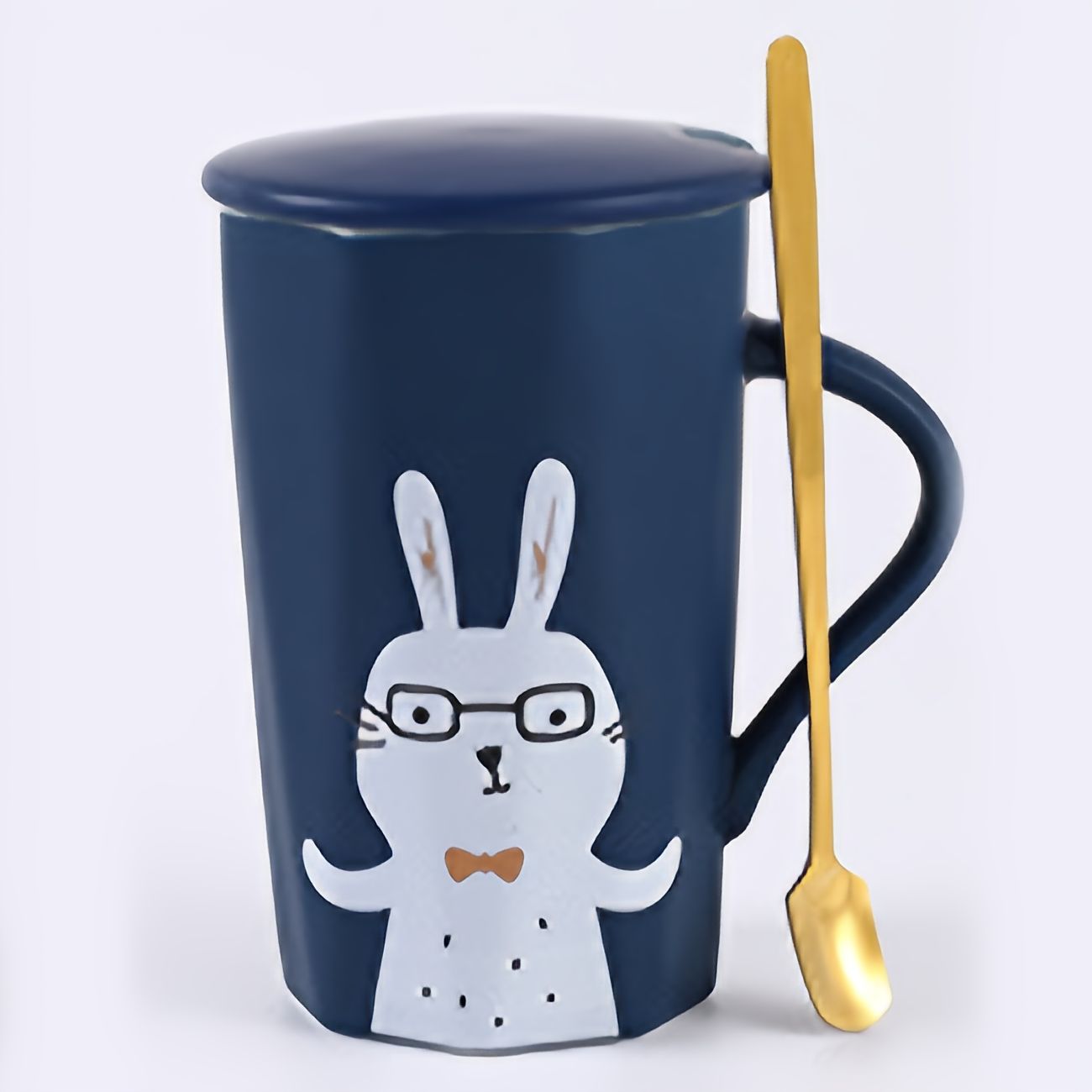 1pc Ceramic Cup Coffee Cup Blue Cartoon Rabbit Water Cup Ceramic Mug With  Lid Spoon - Home & Kitchen - Temu