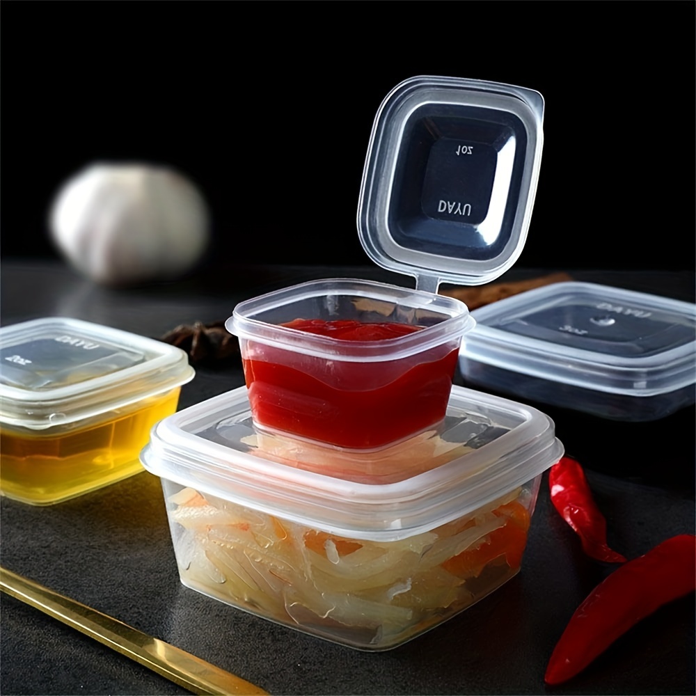 50Pcs Plastic Sauce Cup Containers Food Box With Hinged Lids Clear