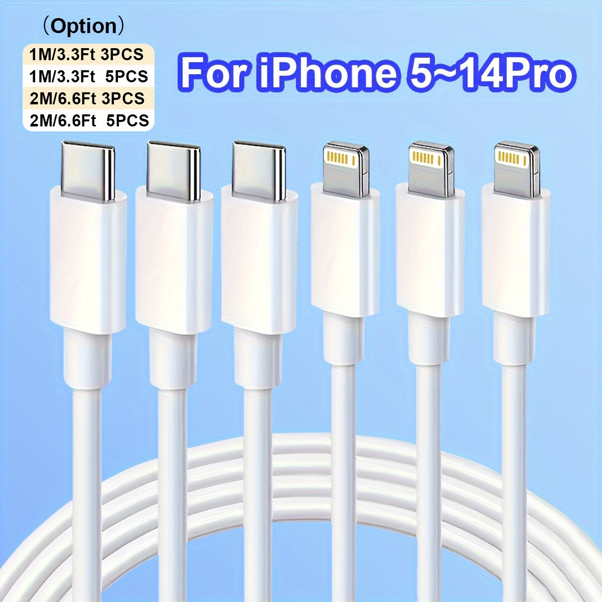 

5packs (3.3ft/6.6ft) 20w Usb C To 8pin Charger Cable Type C Fast Charging Cable Usb-c 8pin Fast Charger Cord For Iphone 14 13 12 11/mini/pro/promax/ipad 8/ Pro - White
