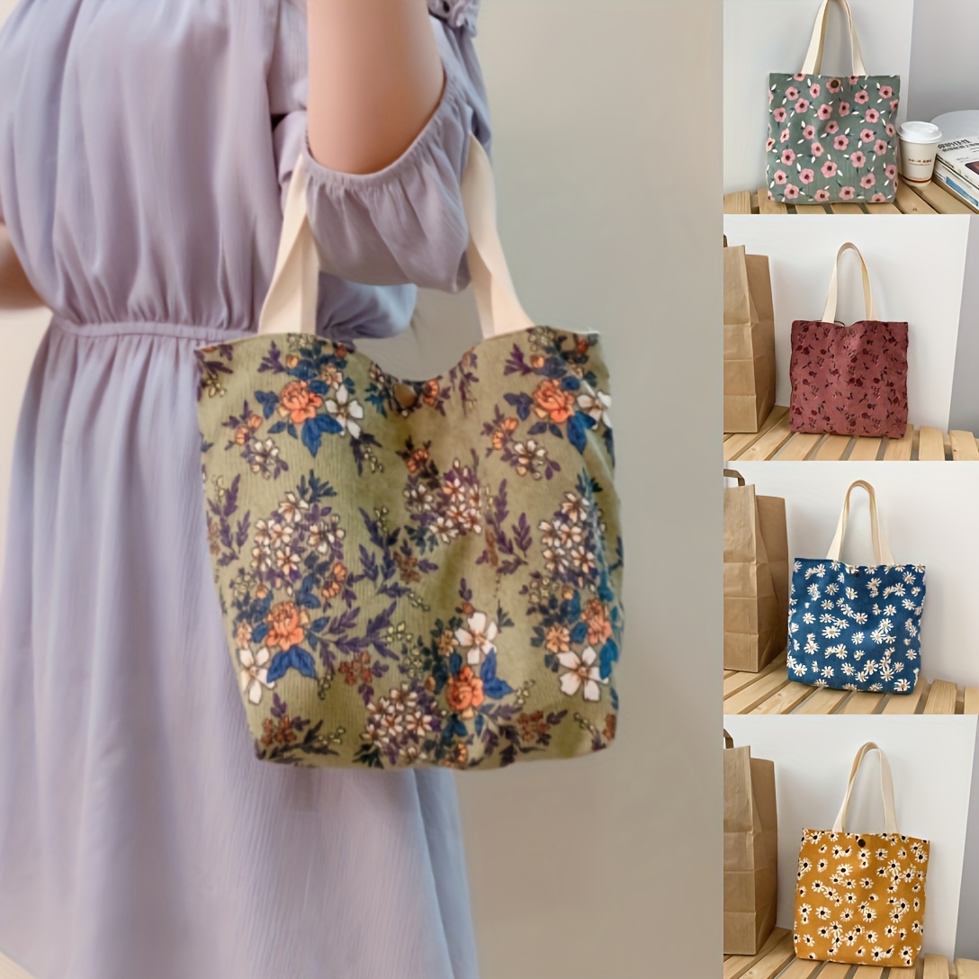 Floral Embroidery Fabric Tote Bag Aesthetic Plaid - Temu