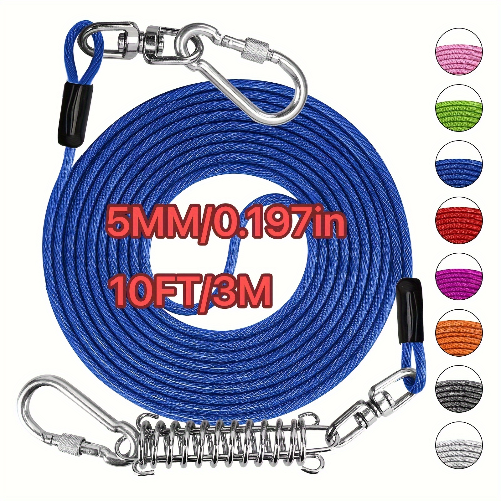 10 ft Dog Tie Out Cable, Heavy Duty Dog Chains for Outside with Spring  Swivel Lockable Hook, Pet Runner Cable Leads for Yard, Blue Dog Line Tether