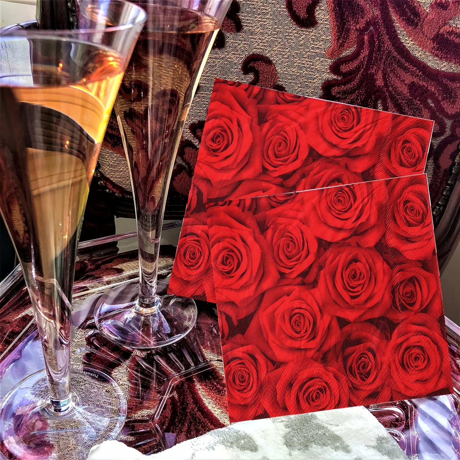 Floral Napkins Red Rose Decorative Napkins For Decoupage - Temu