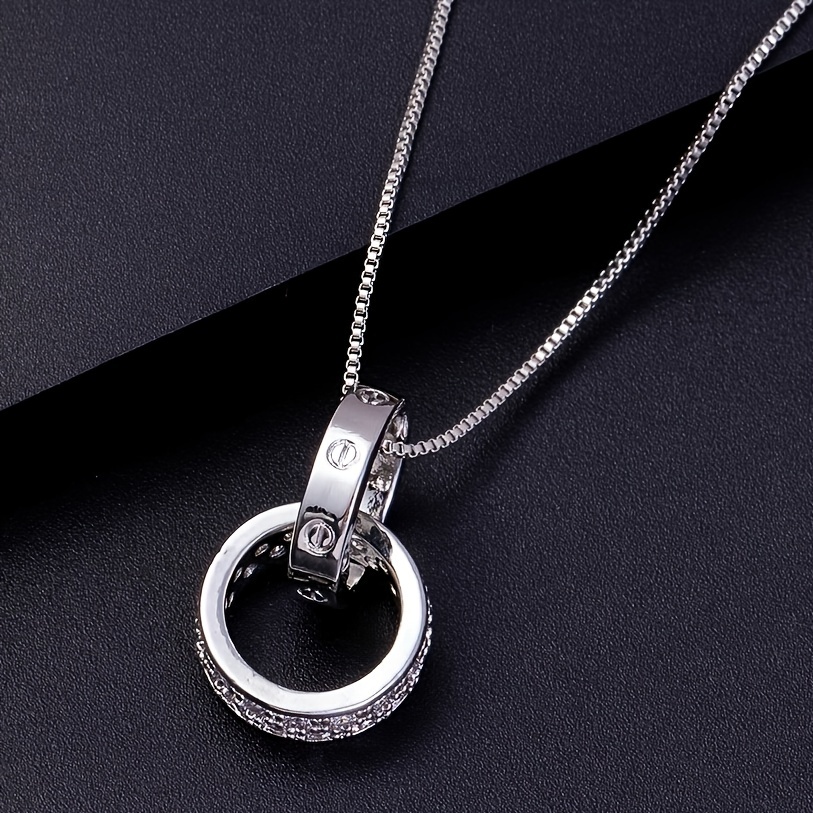 Classic Small Ring Pendant Necklace Silver Color Alloy - Temu