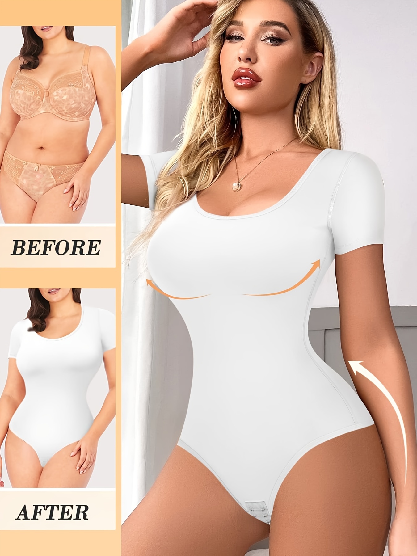 Thong Bodysuit for Women Round Neck Long Sleeve Bodysuit, Tummy Control  Tops T Shirt Body Shaper (Color : White, Size : Large) : :  Clothing, Shoes & Accessories