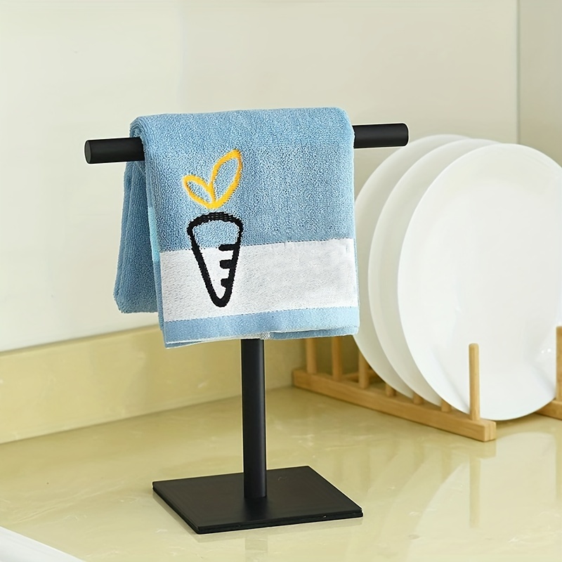 Soporte para toallas de mano para encimera de baño, soporte para toallas de  mano en forma de L con base de madera, toallero de pie para encimera de