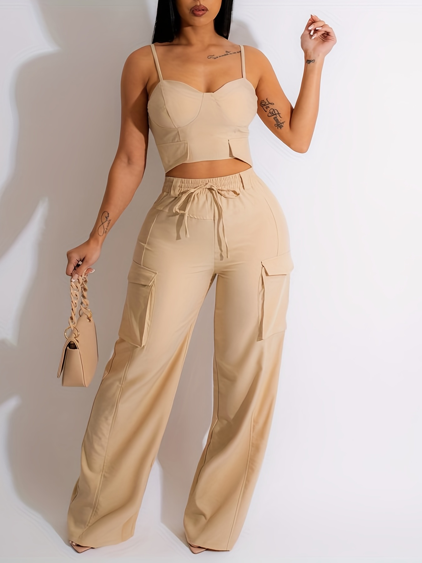  Women Outfits Sets Casual Sexy O Neck Top Pant Loose Top Pant  Casual Cropped Button Shirt Loose Pants (Beige,S) : Clothing, Shoes &  Jewelry
