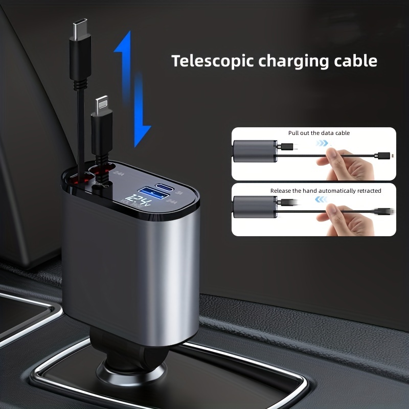 Chargeur De Voiture Câble Rétractable Super Charge Rapide - Temu
