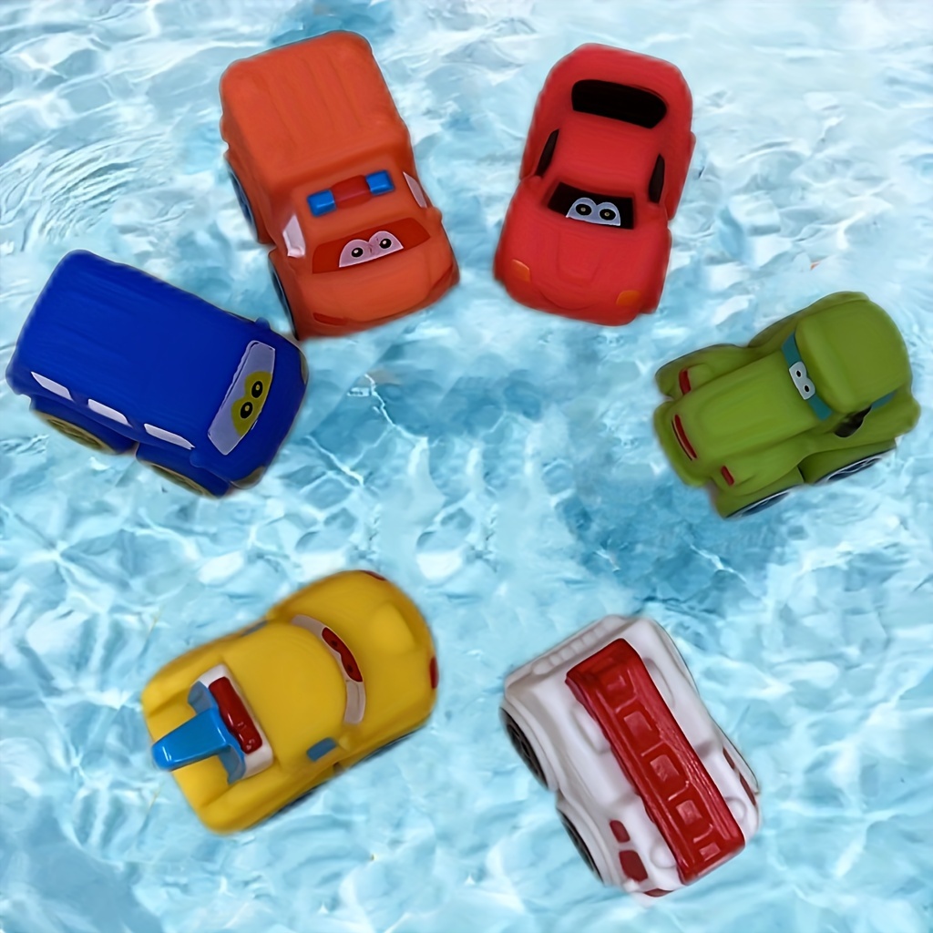 

6pcs Soft Rubber Car Shape Bathroom Pinch Teasing Water Toys, Cute Bath Toys Multiple Colors
