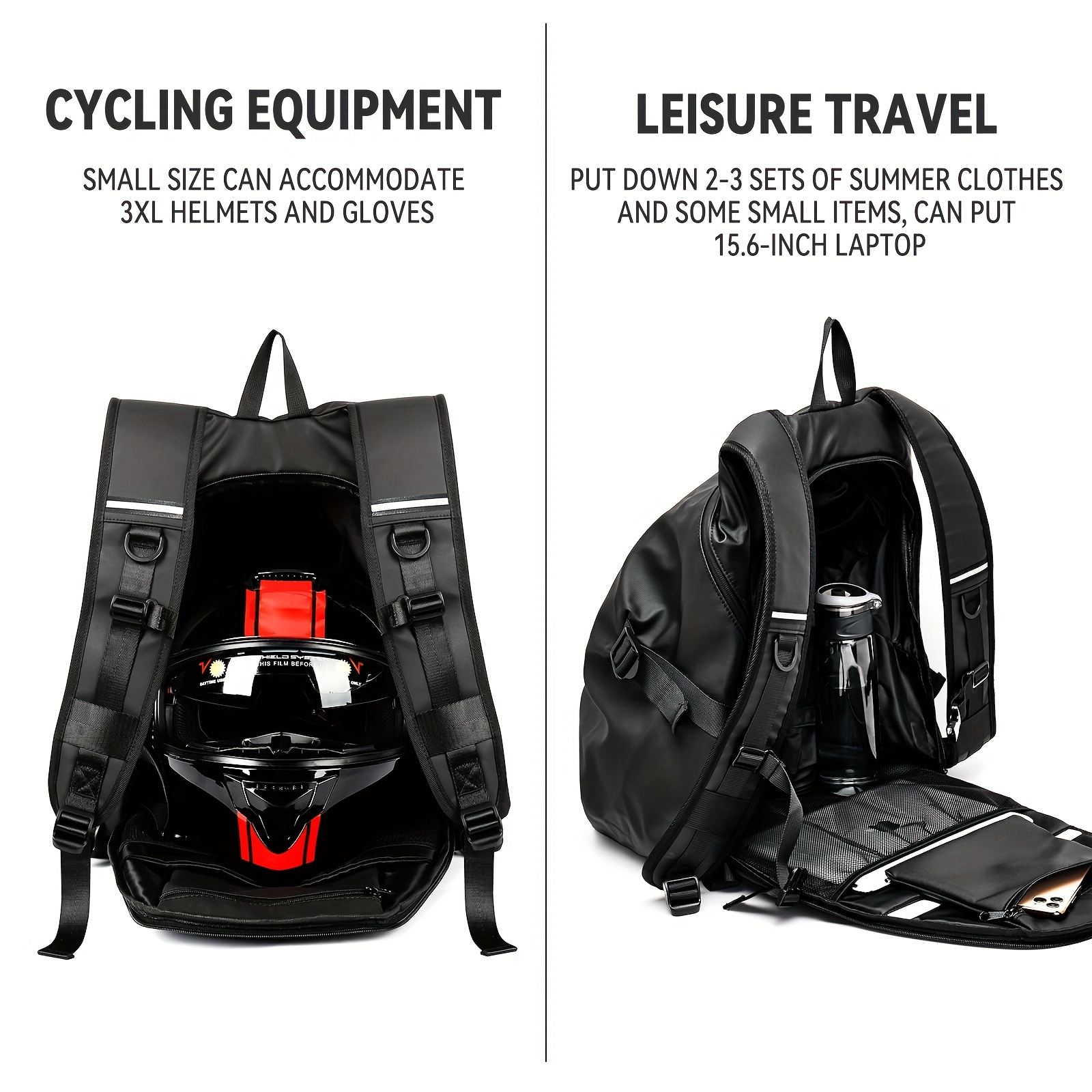 JUZ sac de rangement pour casque 36-55L Sac à dos pour moto Sac à dos pour  casque Bande réfléchissante étanche Double 7429604695086