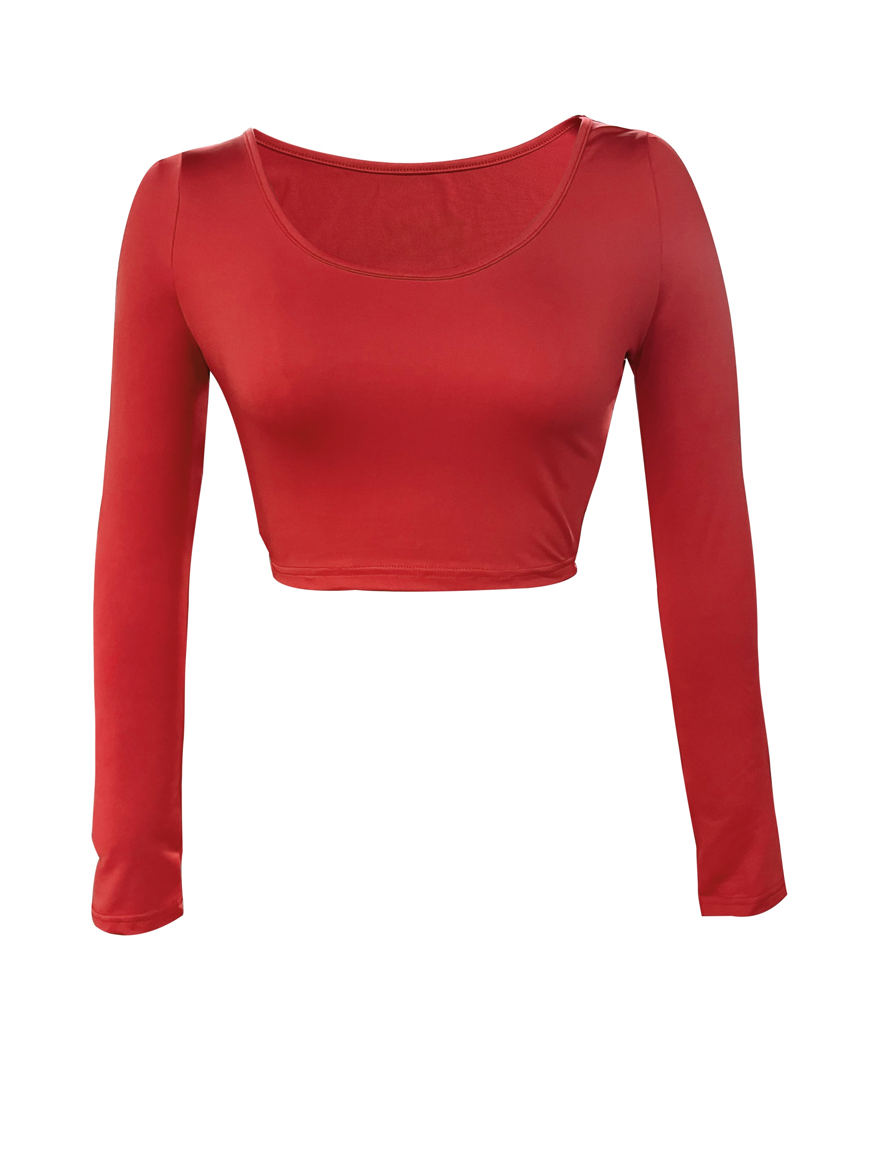 Solid U Neck T shirt Casual Long Sleeve Crop Top Women's - Temu