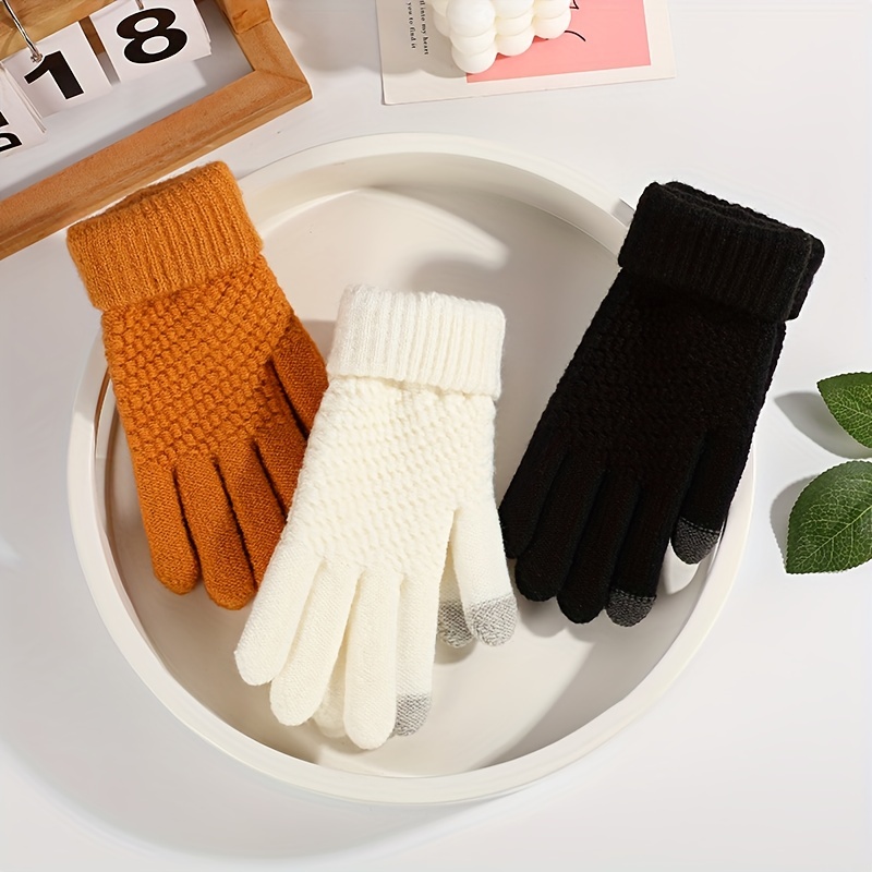 Full Finger Knitting Gloves For Women & Girls, Windproof Thick Gloves,  Winter Outdoor Cycling Driving Gloves - Temu