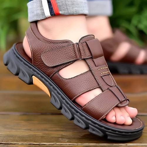 2026 new sandals mens casual mens genuine faux leather latex soft sole driving sandals mens trend