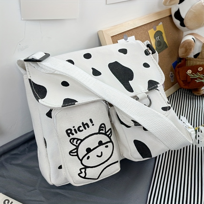 Cow Pattern Canvas Messenger Bag Kawaii Girls Crossbody Bag Small Pocket  Front Flap Purse - Bags & Luggage - Temu Austria