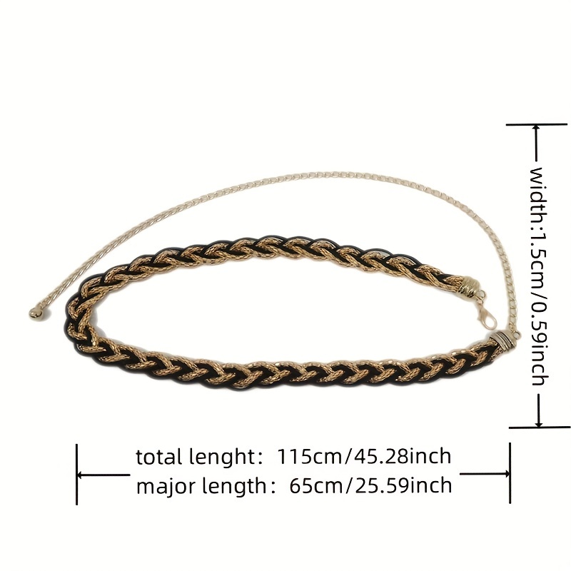 Women'S Casual Metal Braided Waist Belt with Tassel - Stylish Black and Golden Design, Perfect for Skirts and Dresses, Everyday Commute Accessory, Casual Waist Accessory | Tassel Decor Belt | Durable Metal Belt, Waist Belt