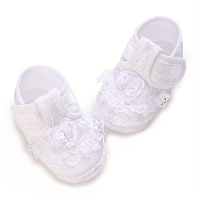 Springtime Charm, Adorable Floral Embroidered Baby Girl Footwear - Non-Slip Baptism & First Steps, Perfect for Spring/Fall