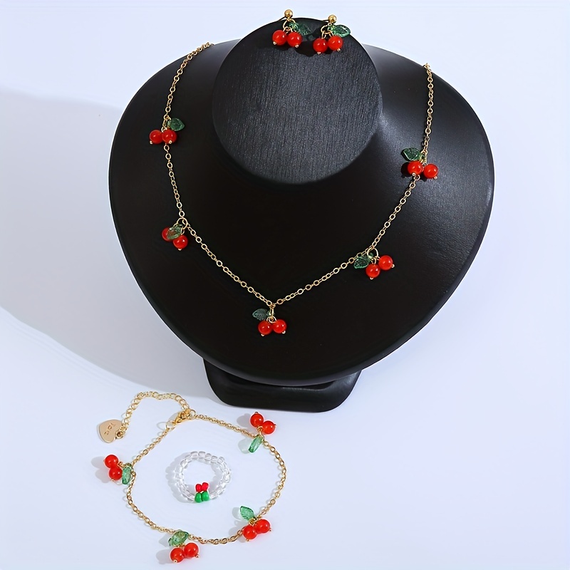 5pcs Jewelry Set Lovely Necklace Earrings Bracelet Ring Decoration