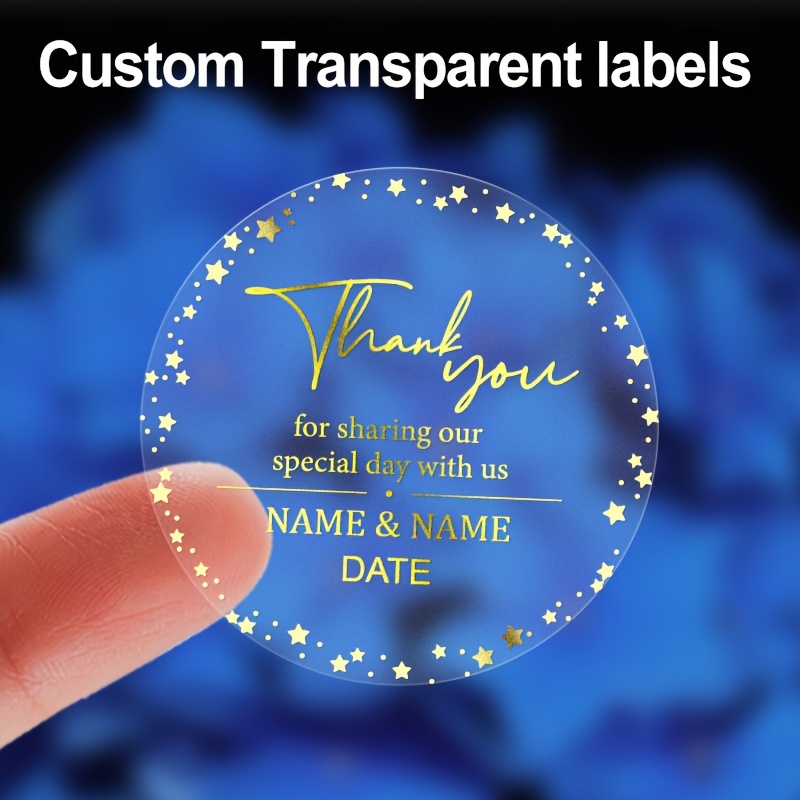 

Set, Personalized Thank You Labels With Golden Stars, Sophisticated Transparent Stickers, Custom Clear Adhesive Tags For Luxury Wedding Favors, Event Gifts, And Celebratory Souvenir