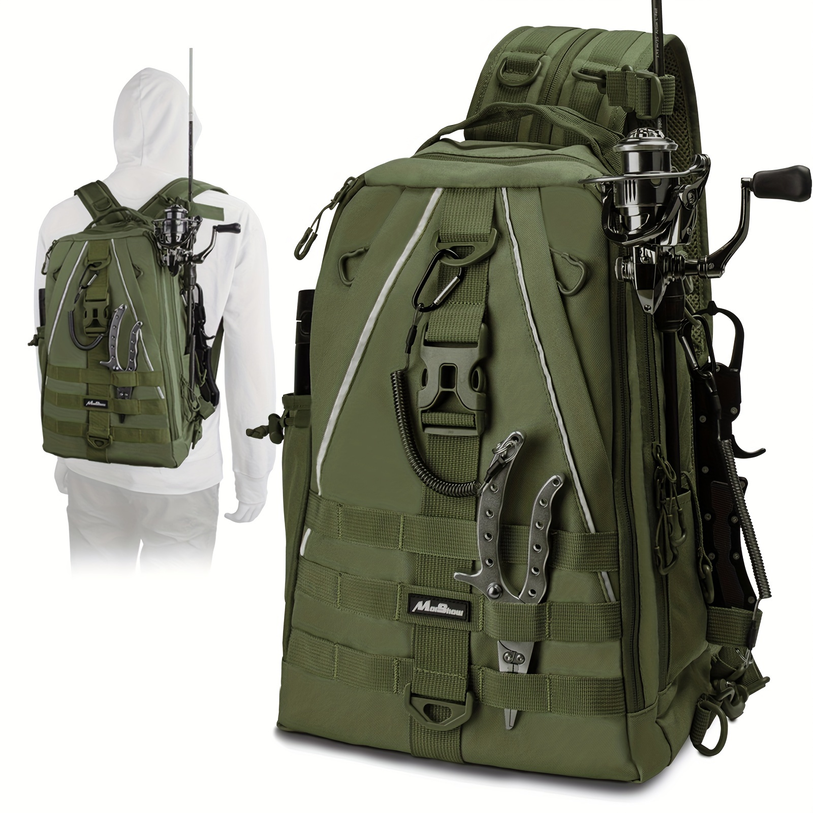 Fishing Rod Backpack, Fishing Tackle Backpack Widen Shoulder Straps With Rod  Holder For Fishing For Camping For Traveling Army Green 
