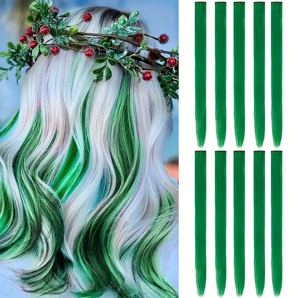 Colorful Red And Green Hair Extension Clips Party Highlights - Temu