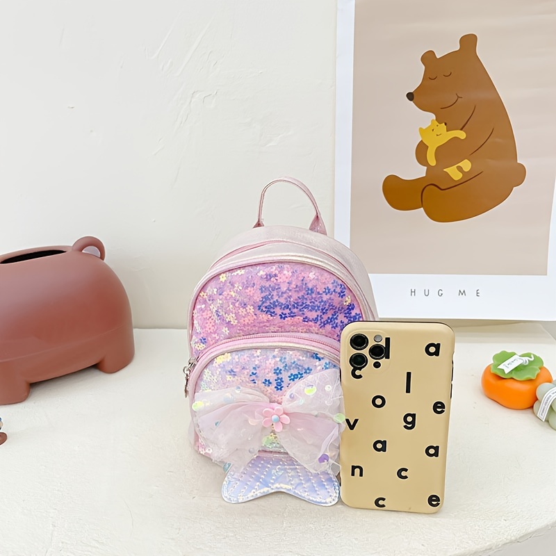 Mermaid Sequin Bow Kindergarten Shoulder Bag Girls Boys Backpack