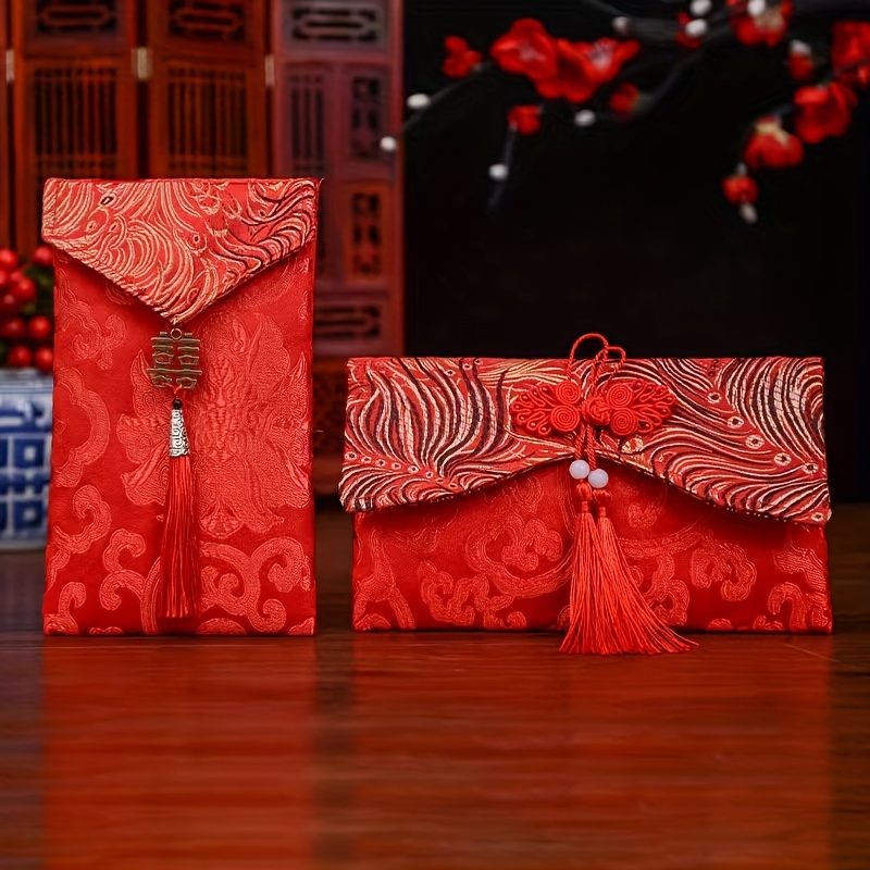 1pc Flocking New Year Red Envelope Bag Wedding Beautiful Brocade Fabric ...