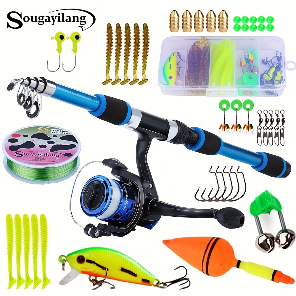 Compact Fishing Rod Reel Combo Kit, Telescopic Spinning Rod with Hooks and  Lures, Easy to Carry 