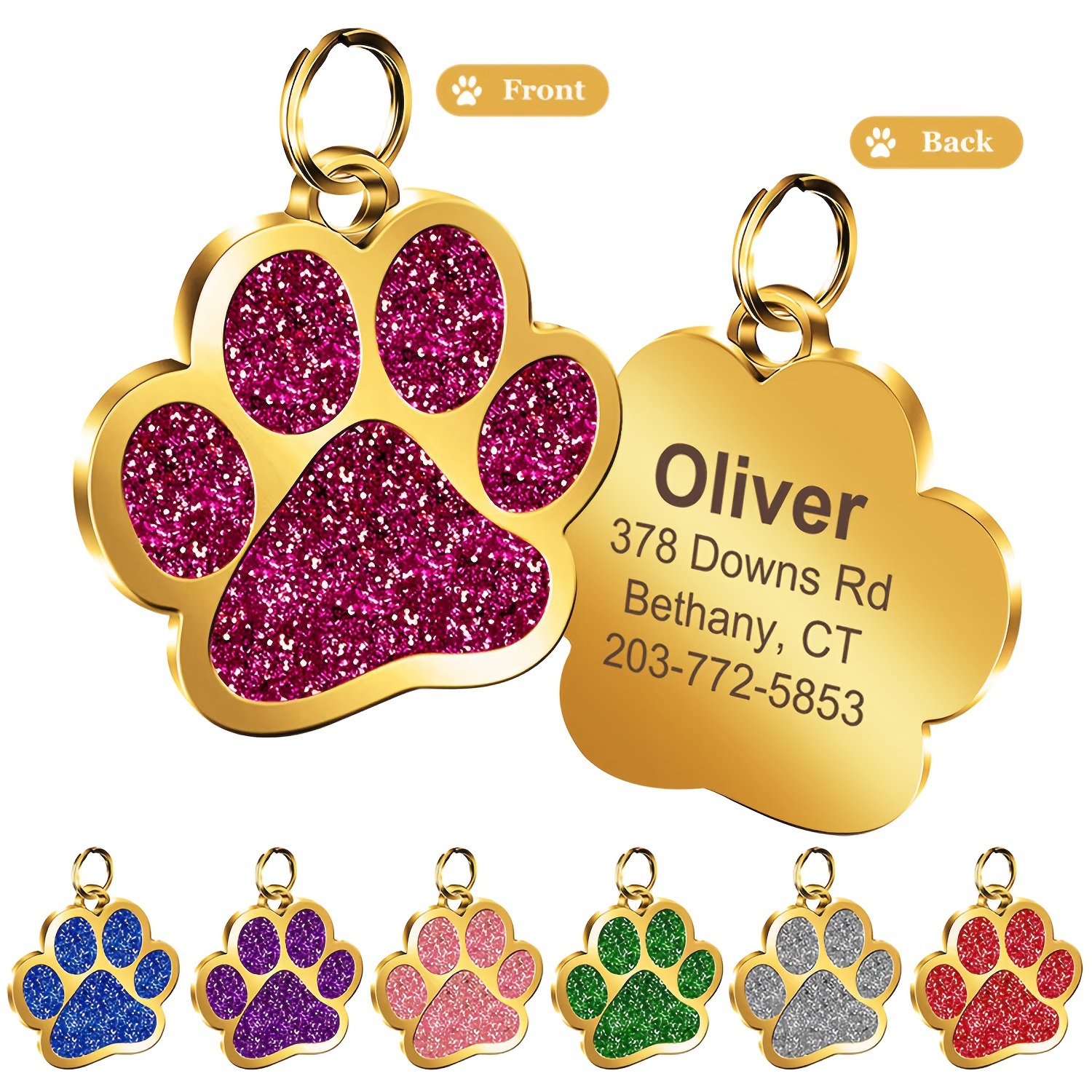 2pcs Glitter Dog Paw Dog Tag Keychain Cute Metal Key Chain Ring Dog ID Tags Puppy Name Tag Pet Pendent Accessory Gift for Dog Mom Dad,Temu