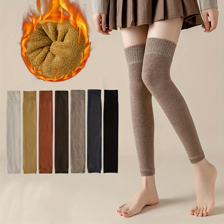 Women Wool Solid Color Thermal Leg Warmers Knitted Long Socks Warm Leggings