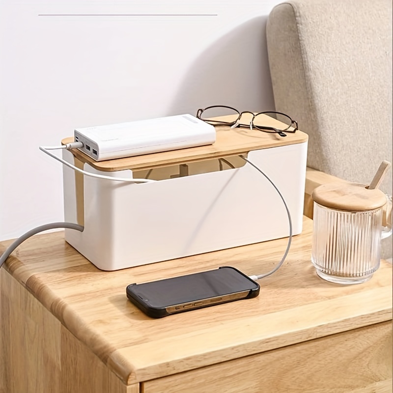 Wooden Cable Management Box Cord Organizer, Large Storage Holder for Desk,  TV, Computer, USB Hub, System to Cover and Hide & & Cords - Coffee 