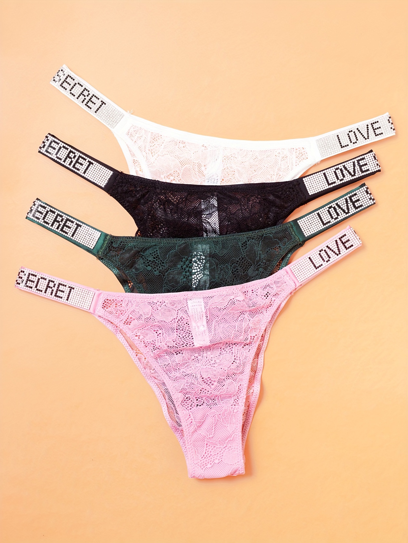 Rhinestone Decor Thongs, Soft Low Waist Panties, Women's Sexy Lingerie &  Underwear
