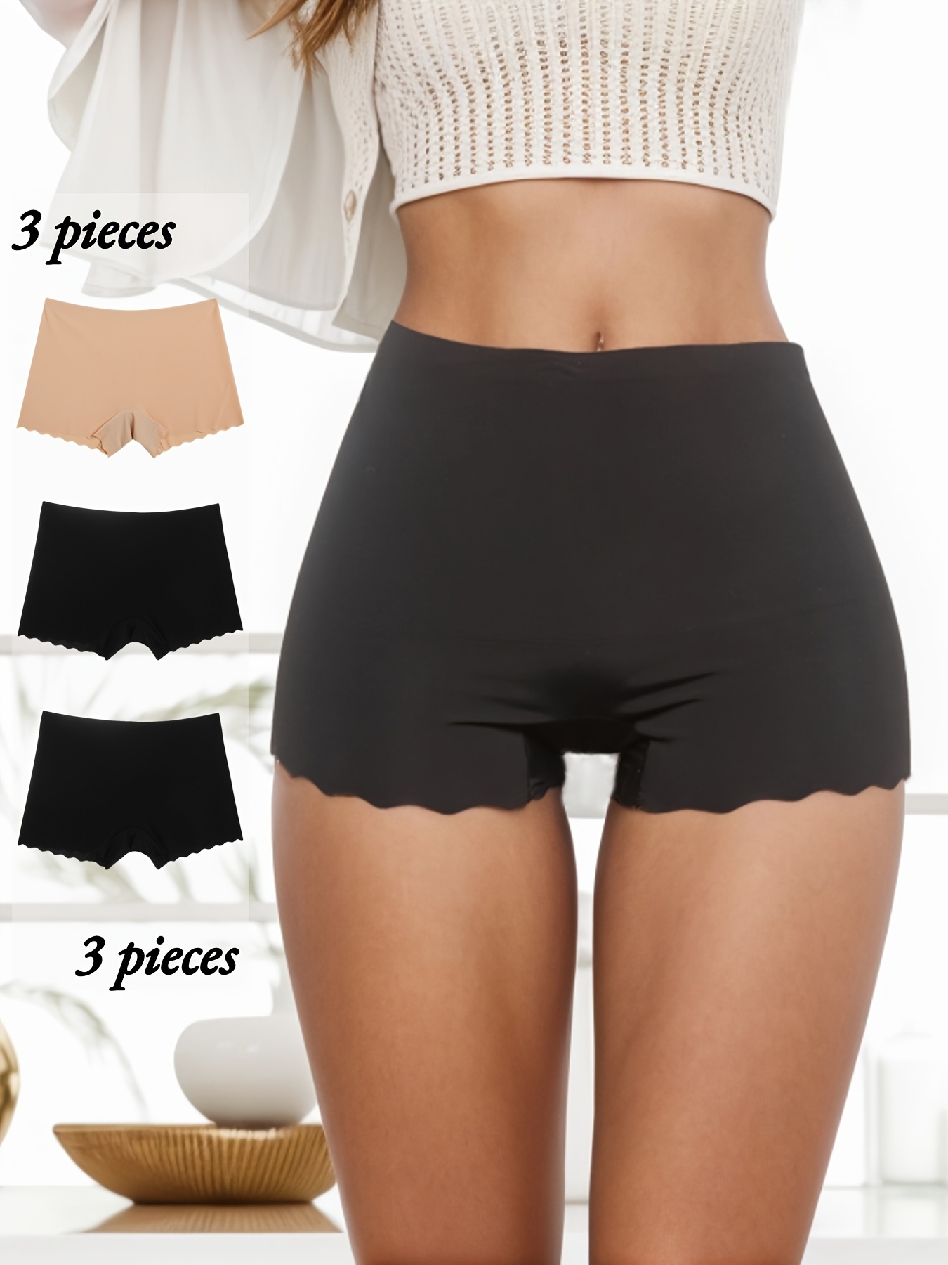 Solid Boyshort Panties Soft Comfortable High Waist Tummy - Temu