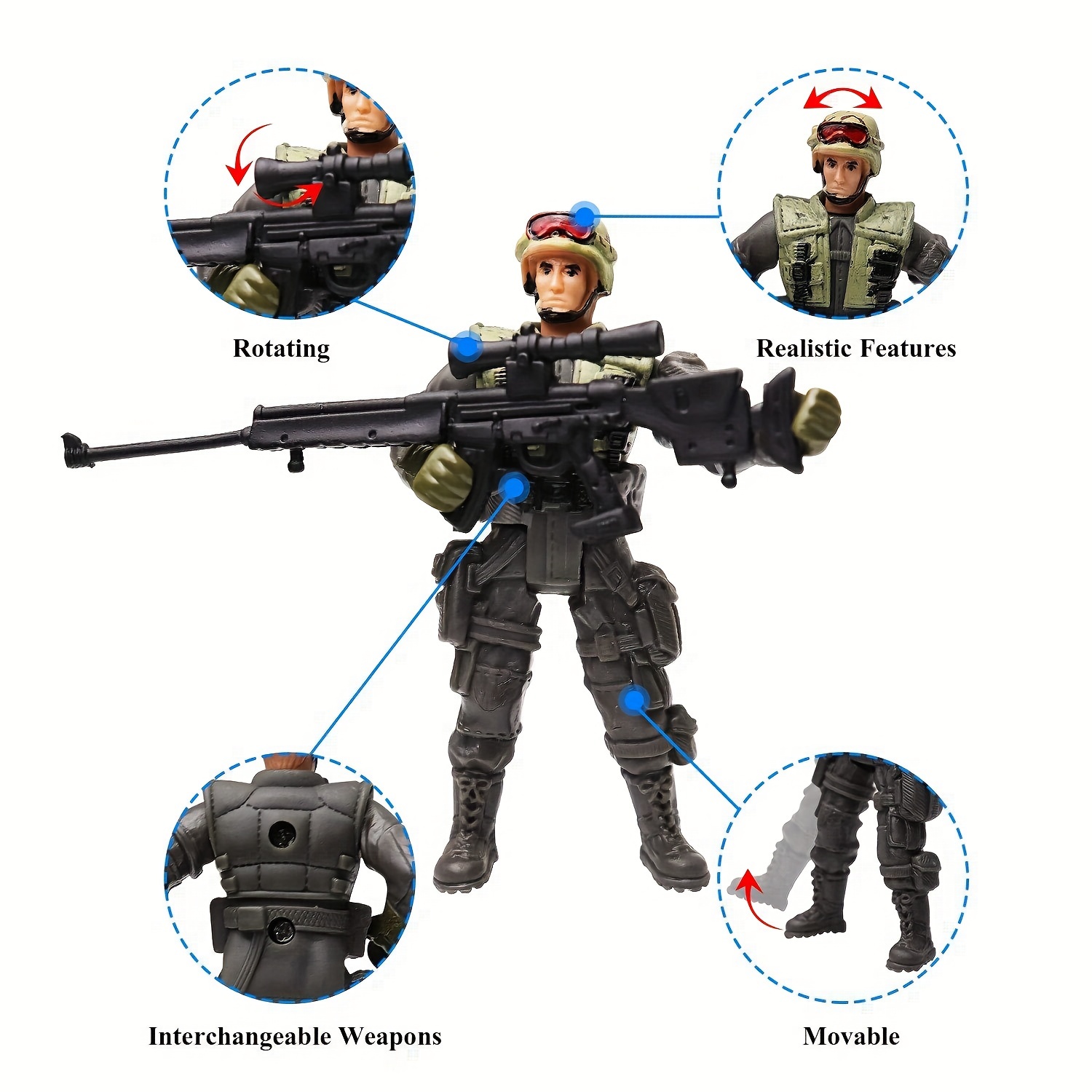22 Pièce Soldat Militaire Jouet Figurine Militaire SWAT 3 Types de