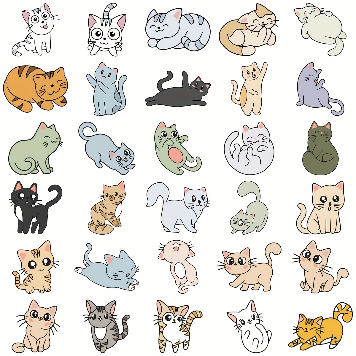 Pack of 10 Handmade Cute cats mini stickers, Waterproof Vinyl Decals for  Skateboard, Luggage, Laptop, Phone Case, Car, Bike, Window, Kawaii