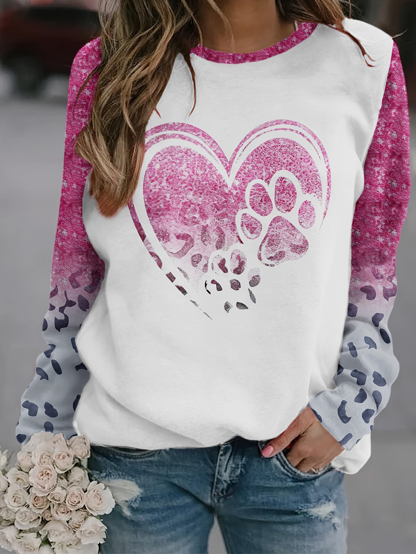 Dog Paw Heart Printed Sweatshirts for Women Waffle Knit Cute Hoodies  Drawstring Pullover Tops Comfy Fall Clothes Outfits