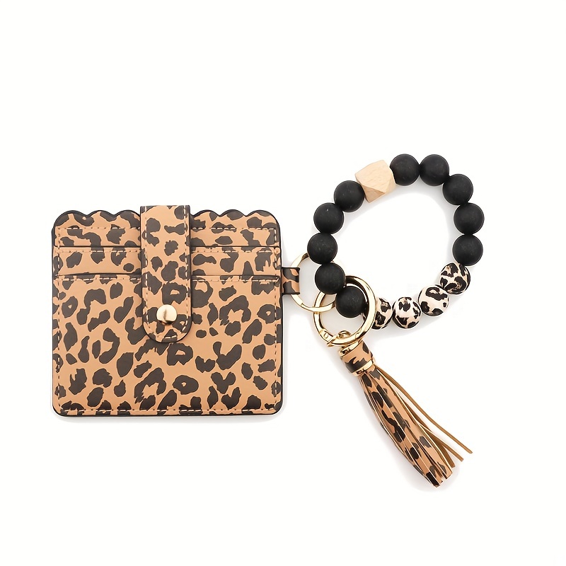 Leopard Print Tassel Keychain With Wooden Mama Pendant With Pu Tassel Bag  Ornament - Temu