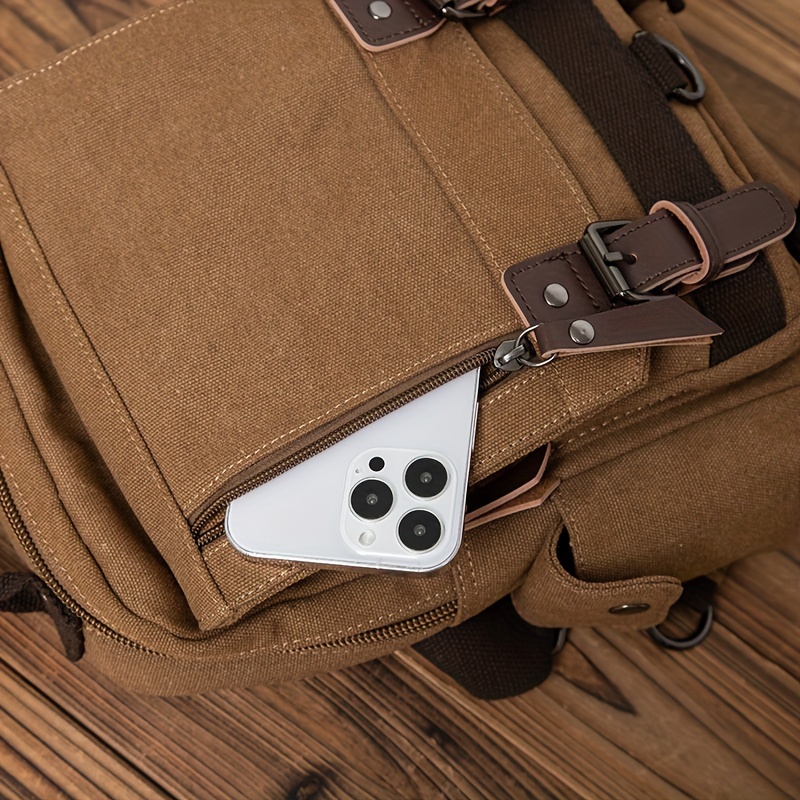 Canvas Casual Retro Small Backpack, Going Out Shopping Tablet Bag, Multi Functional Shoulder Bag
