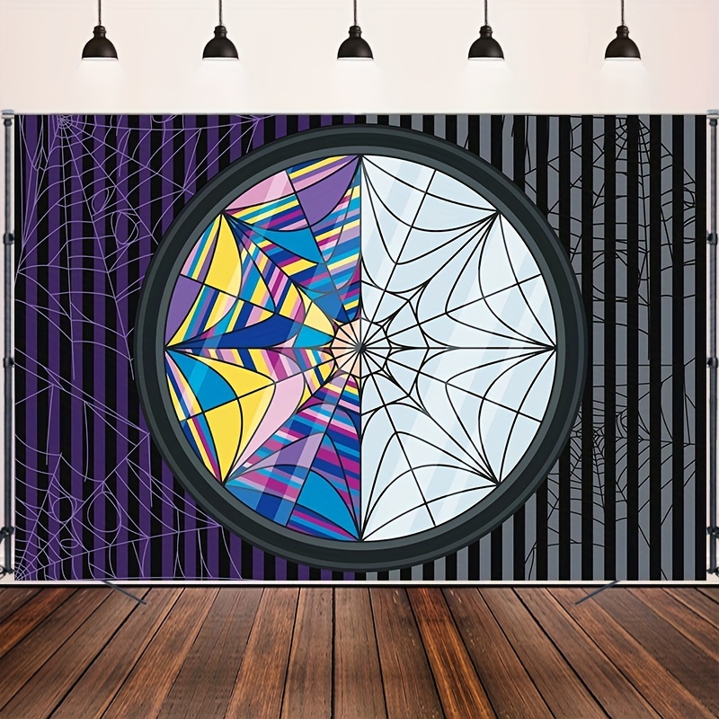 1 Gothic Spider Web Window Photography Background Fabric, Perfect For Horror Themed Birthday Parties, Studios, And Cake Table Decorations, Home Decor Backgrounds, And Photography Props