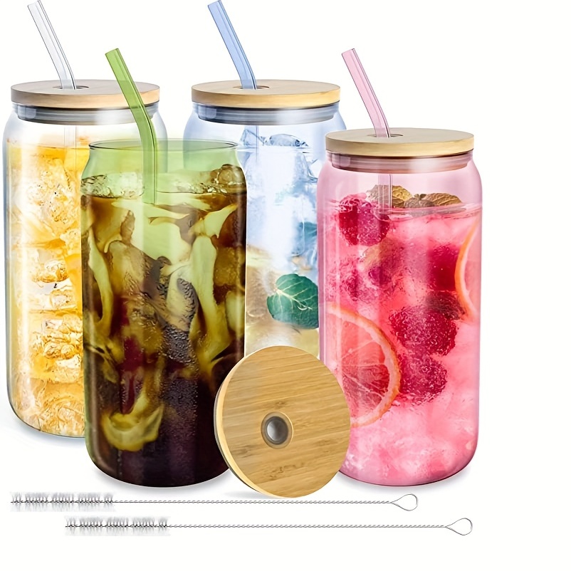 Drinking Glasses With Lid And Glass Straw, Can Shaped Glass Cups, Heat And  Cold Resistant High Borosilicate Glass Beer Cups, Iced Coffee Glasses, Cute  Tumbler Cup, Ideal For Cocktail, Whiskey, Gift, With