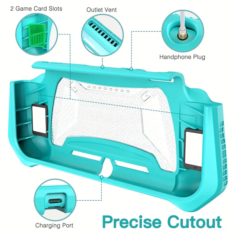 for switch lite case cover for switch lite protective case with game card storage tempered glass screen protector and thumb grip switch lite grip case anti scratch non slip case turquoise details 3