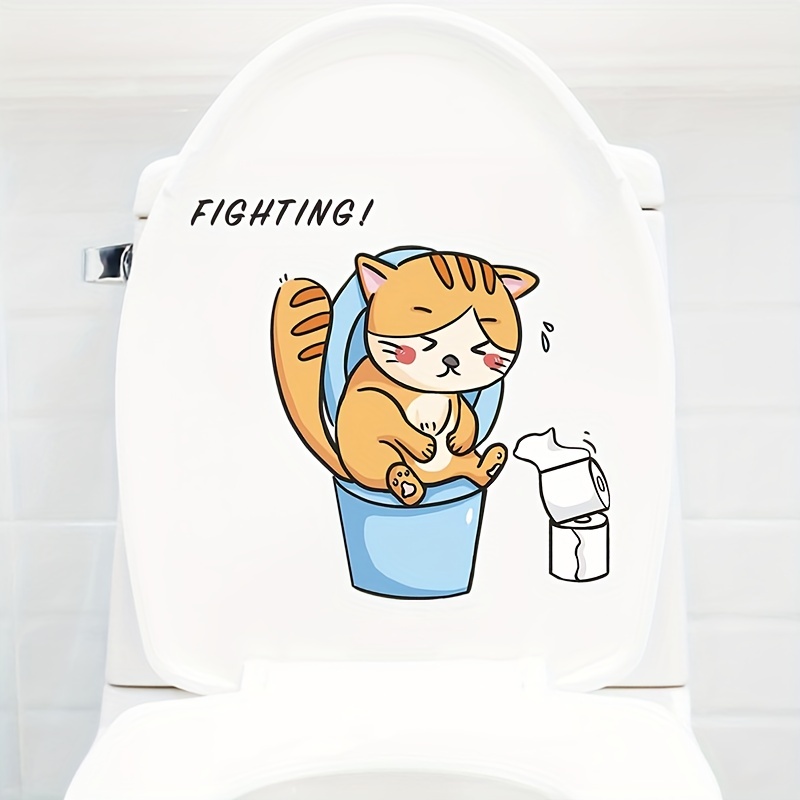 Cat Pattern Toilet Lid Decal Self Adhesive Sticker Home Decor