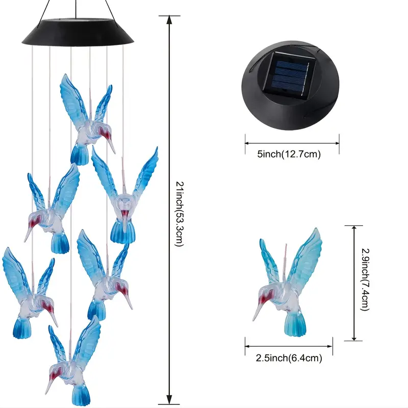 1pc solar wind chimes color changing outdoor solar hummingbird lights waterproof led wind chimes solar powered lights for home garden christmas decoration blue details 0
